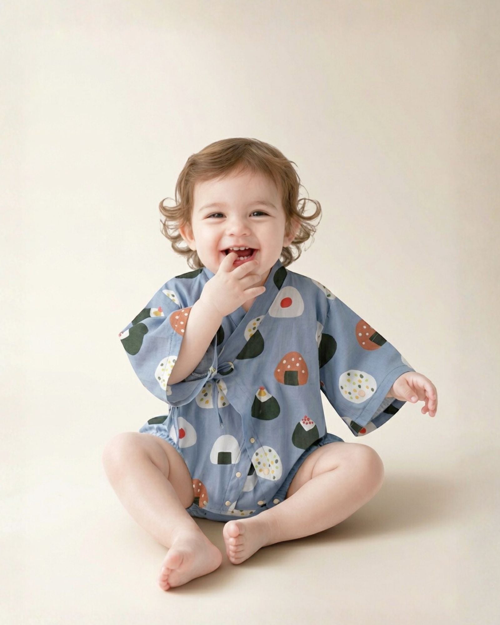 補貨預購:Oishii壽司嬰兒和服 – 灰藍色
