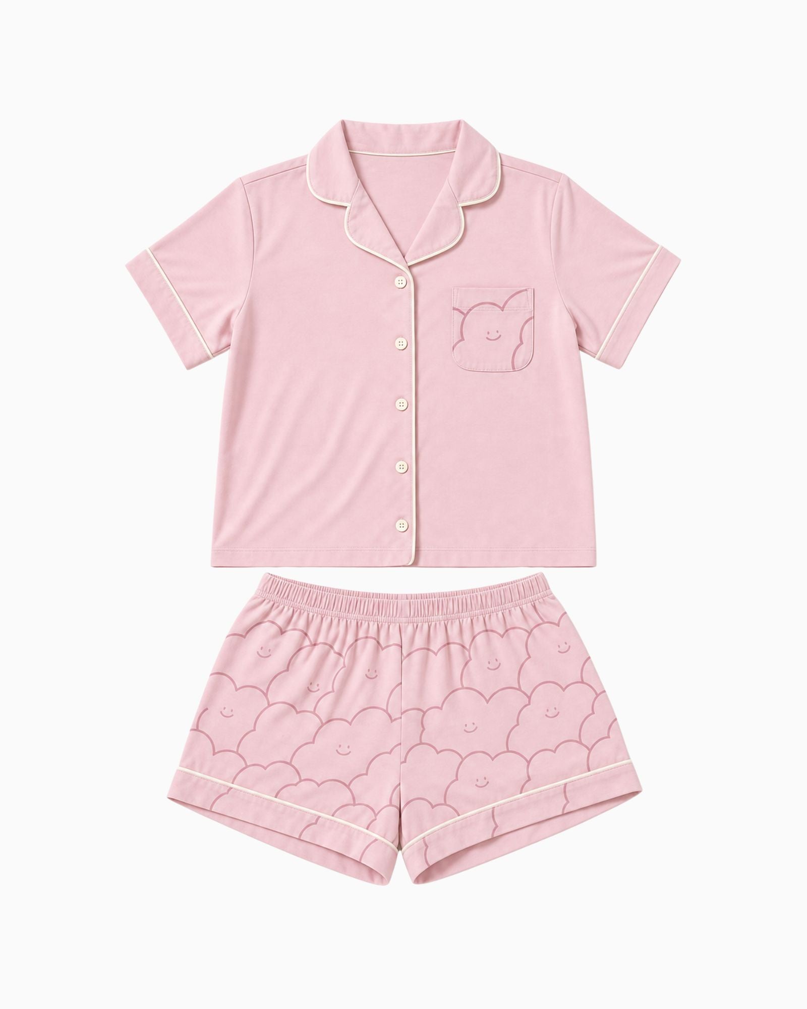 預購：成人雲朵翻領家居服套裝 - 草莓牛奶