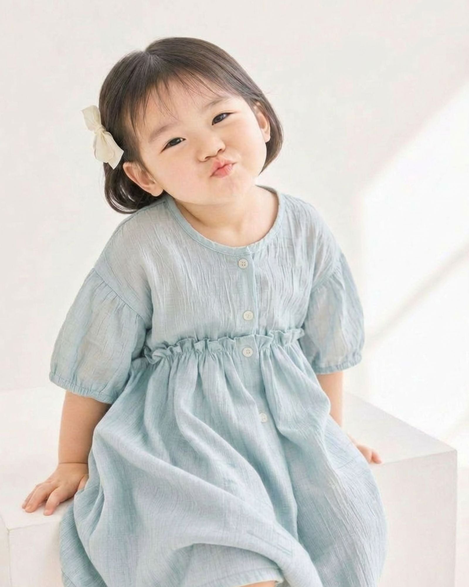 予約注文：迎風 ダブルフェイス女の子ワンピース - スカイブルー