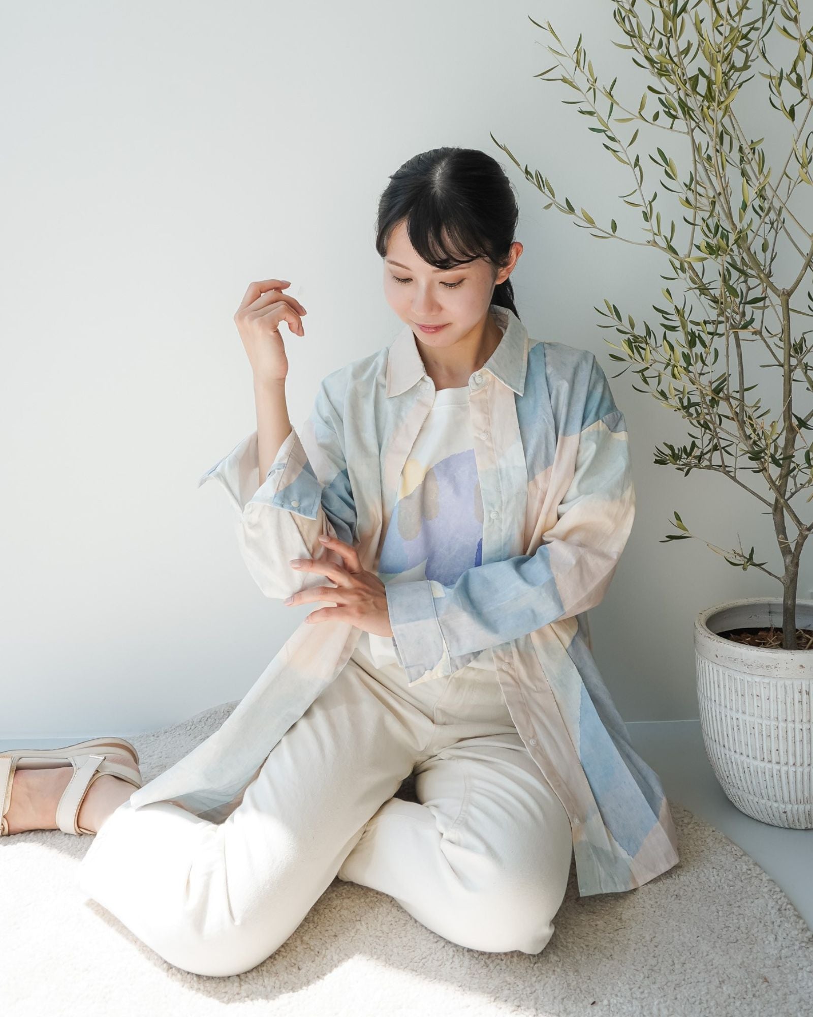 碧海と砂洲柄 オーバーサイズ大人用シャツ