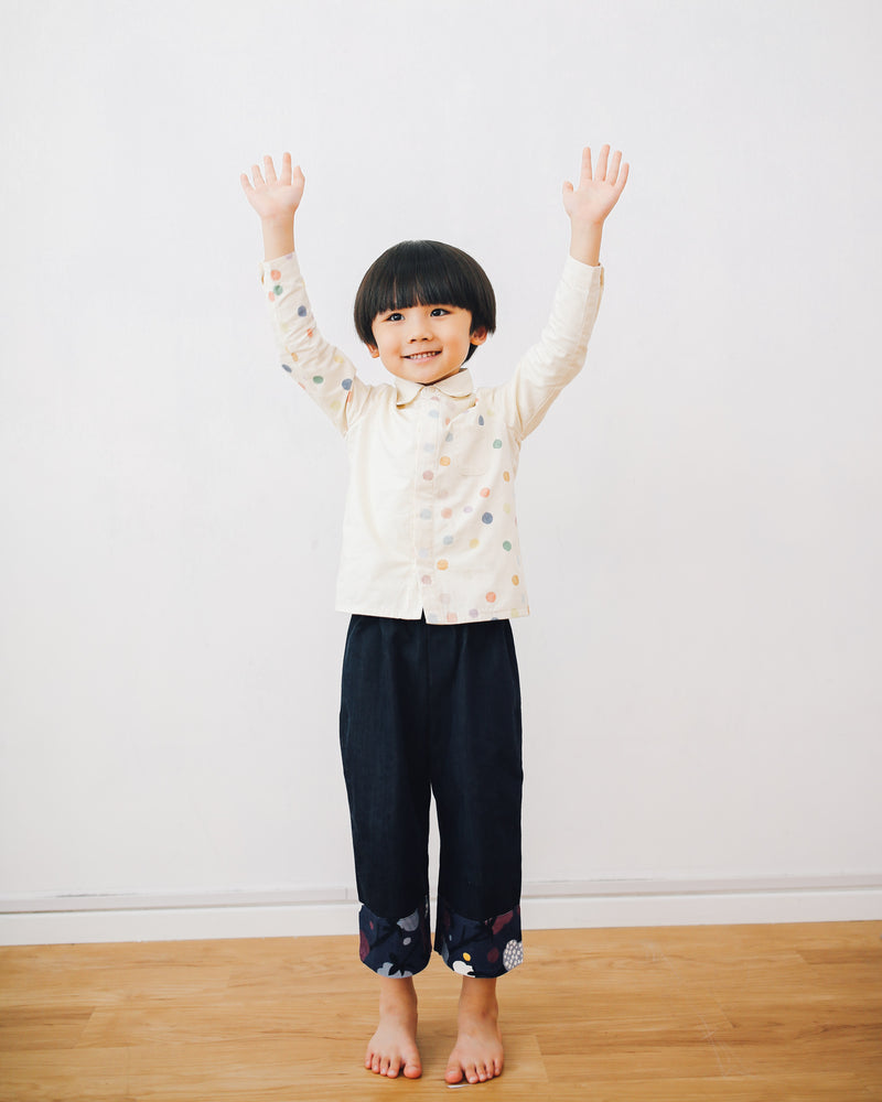 Boy Shirt, Mismatch Dancing Polka Dots Shirt, 100% Cotton