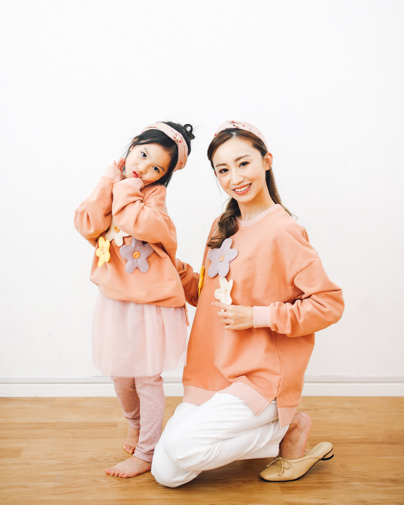 Mom Sweatshirt, Flower buttons, 100% Japanese Cotton